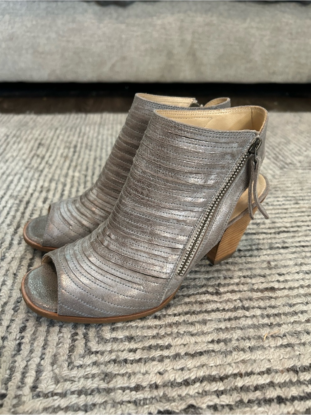 PAUL GREEN Cayanne Leather Peep Toe Sandal BOOTIE SMOKE LEATHER Size 7 Taupe